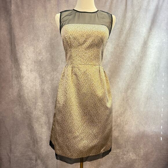Chic Black Gold Sheer Illusion Metallic Boutique Midi Formal Dress with Pockets - Picture 2 of 12